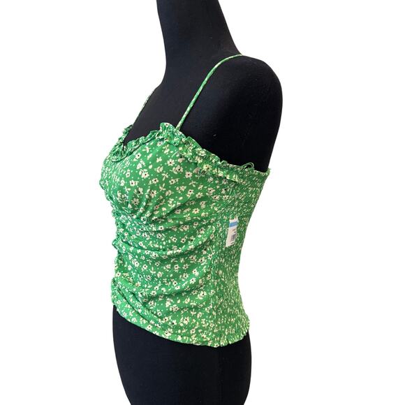 New LUSH NORDSTROM Women's Green Floral Print Ruched Front Cami Tank Top Size S - Picture 4 of 6